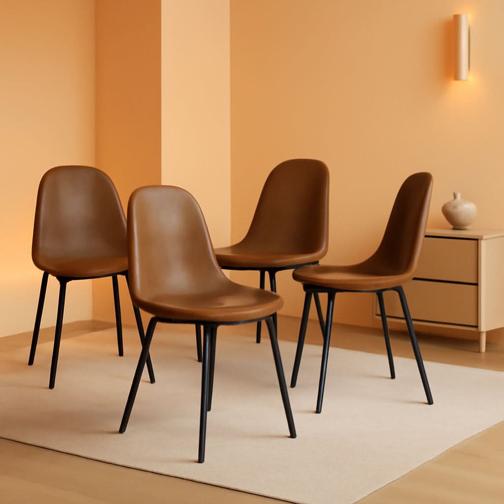 Mid Century Modern Upholstered Dining Chairs, Brown