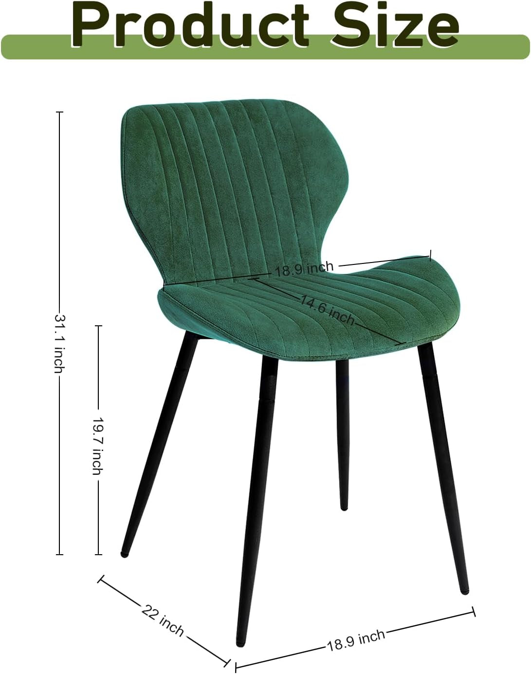 Mid Century Modern Upholstered Dining Chairs Green Velvet Set 2