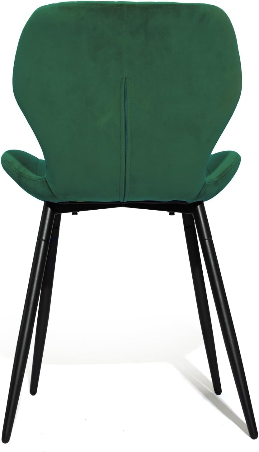 Mid Century Modern Upholstered Dining Chairs Green Velvet Set 2