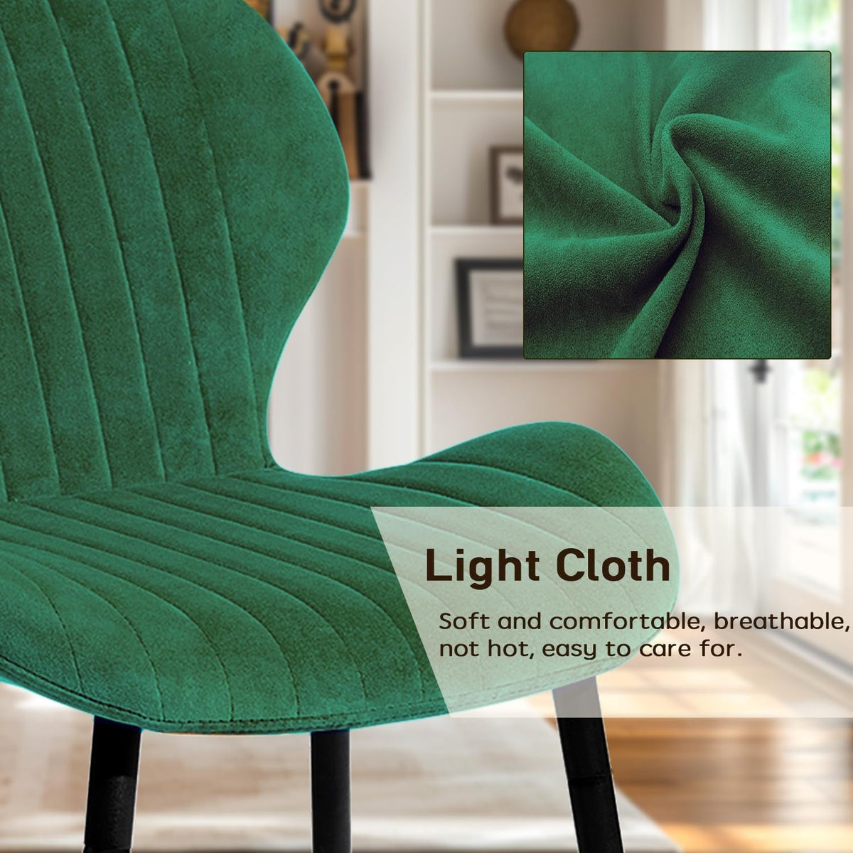 Mid Century Modern Upholstered Dining Chairs Green Velvet Set 2