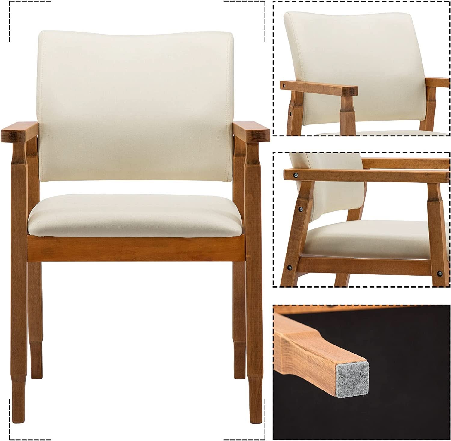 Mid Century Modern Walnut Dining Chairs With Beige Fabric