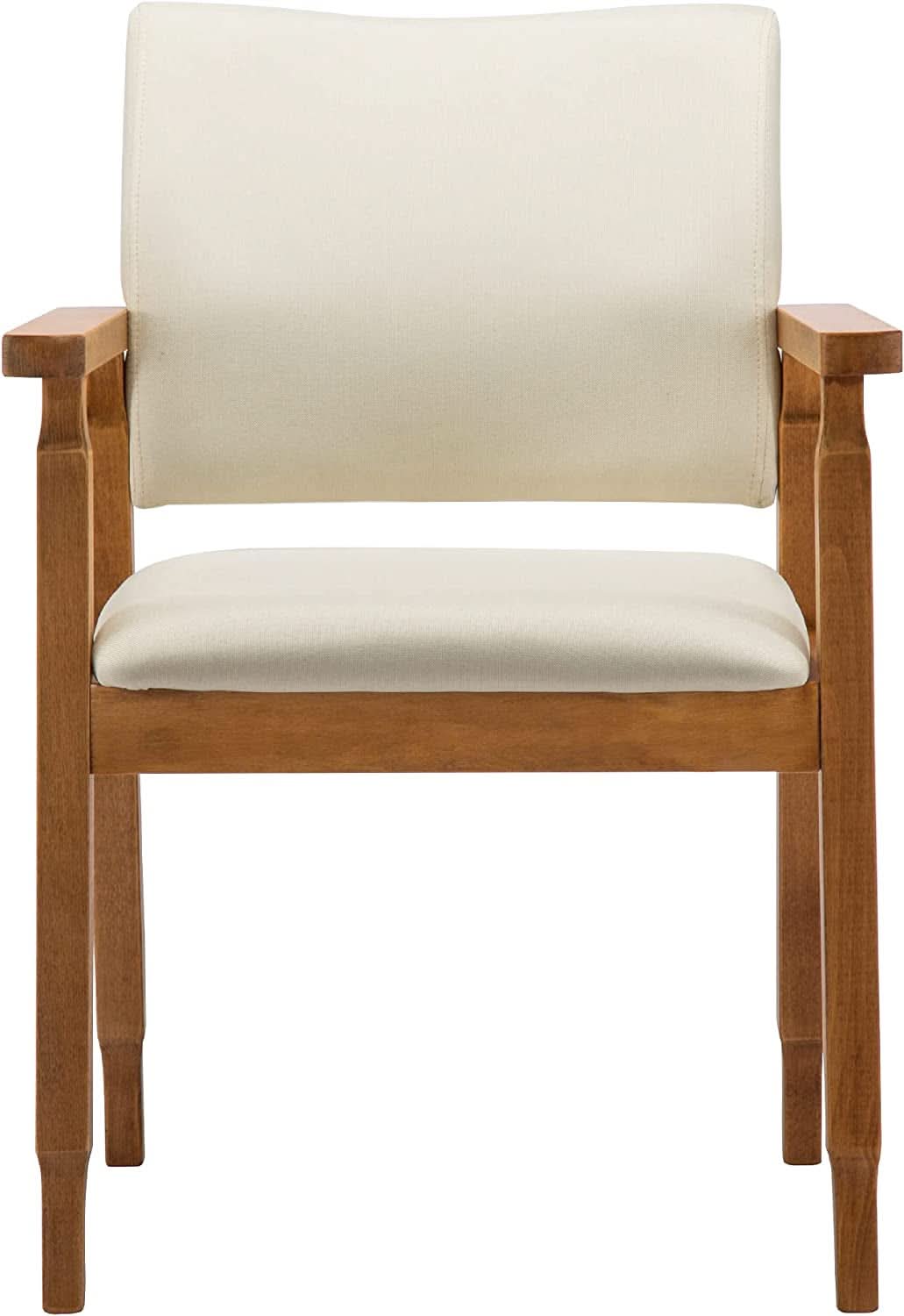 Mid Century Modern Walnut Dining Chairs With Beige Fabric