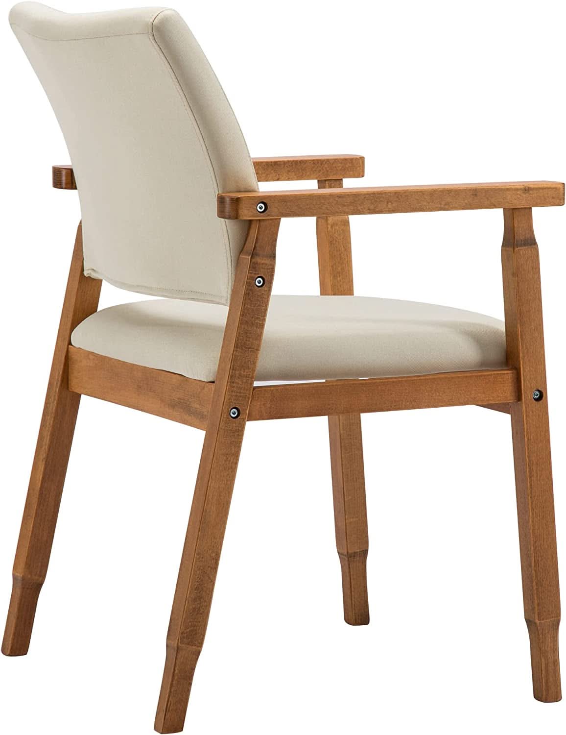 Mid Century Modern Walnut Dining Chairs With Beige Fabric