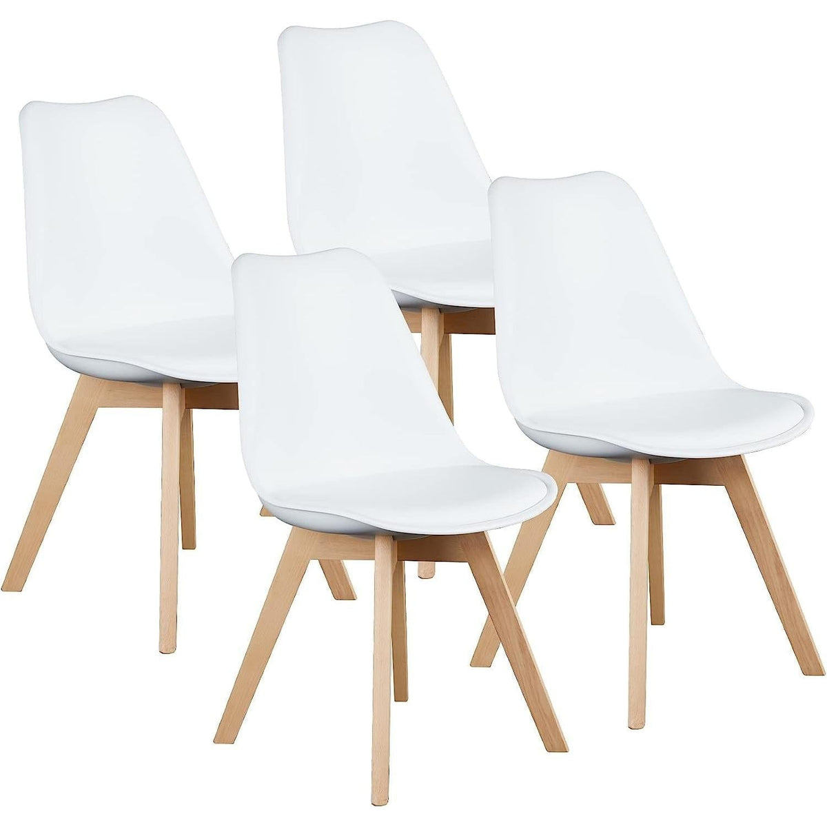 Mid Century Modern White PU Leather Dining Chairs Set Of 4