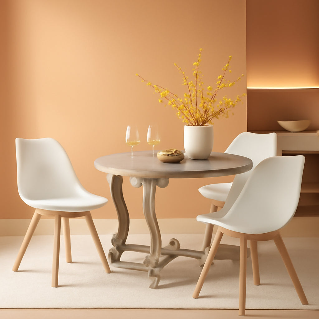 Mid Century Modern White PU Leather Dining Chairs Set Of 4