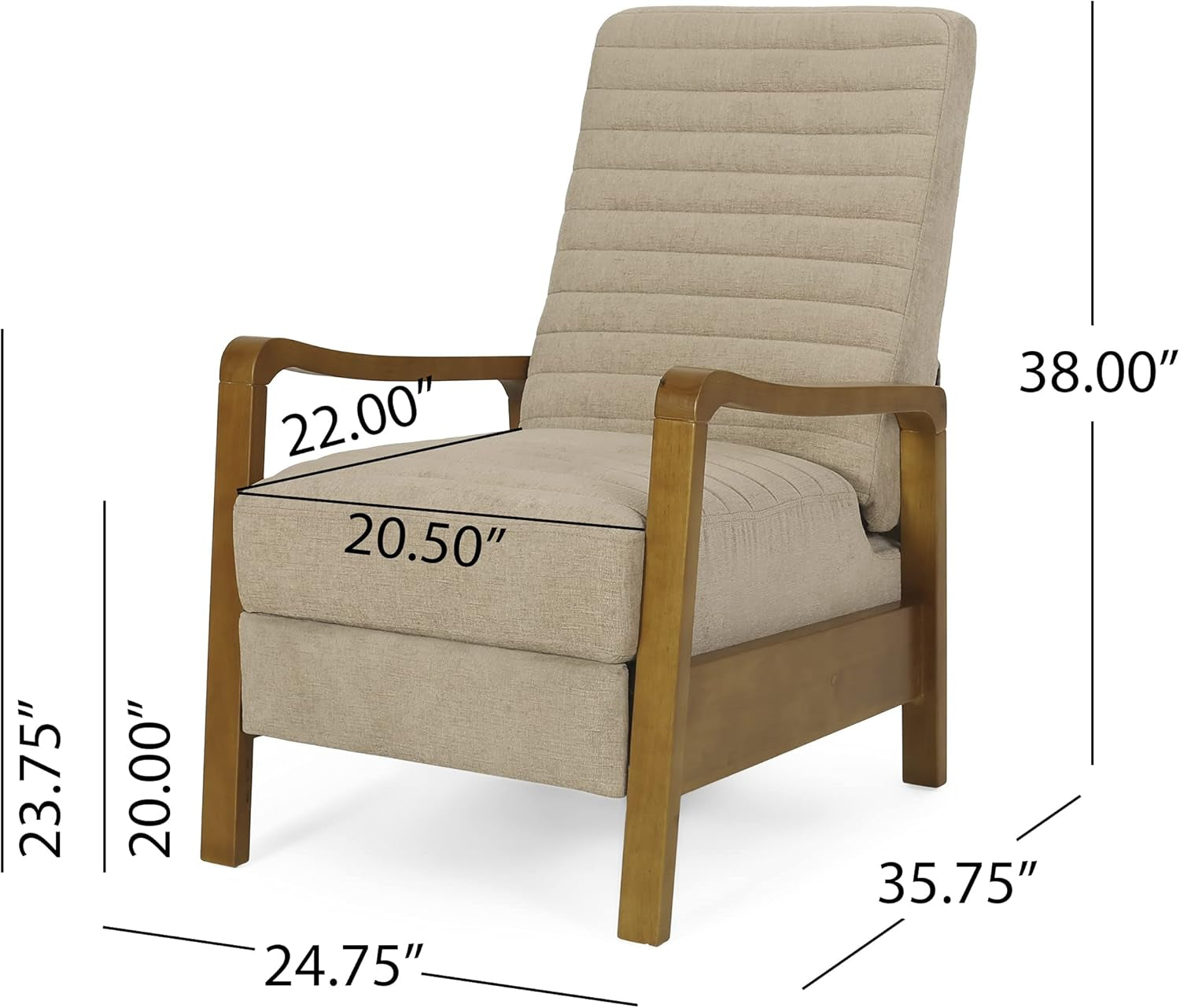 Mid Century Push Back Recliner Chair Sand Upholstered