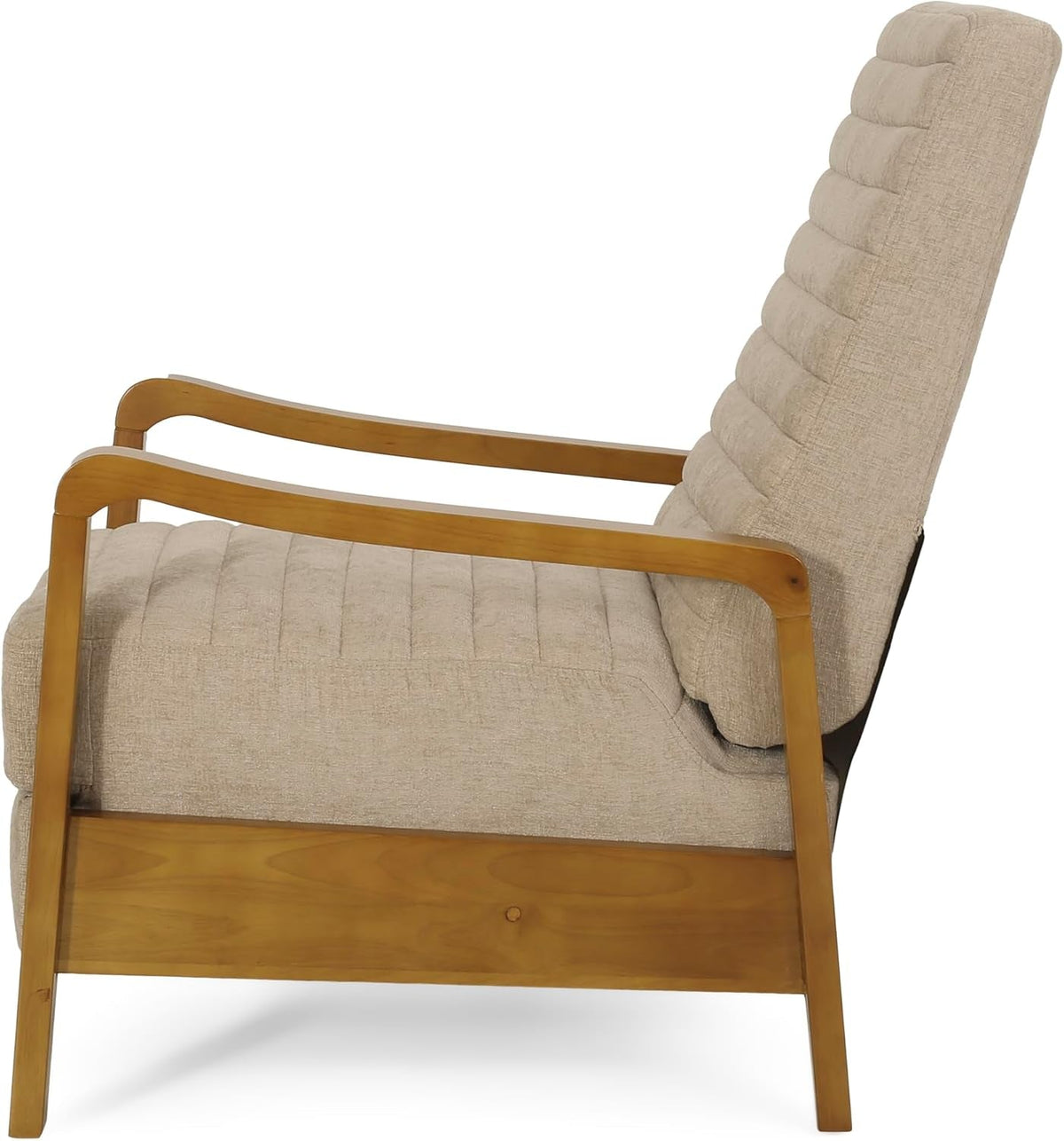Mid Century Push Back Recliner Chair Sand Upholstered