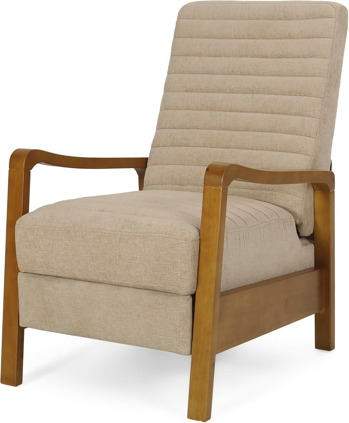 Mid Century Push Back Recliner Chair Sand Upholstered