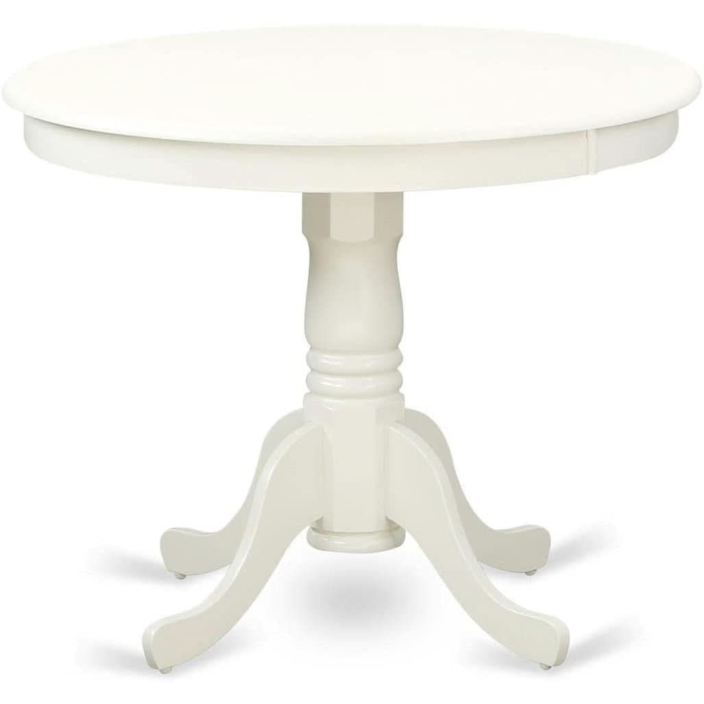 Mid Century Round Solid Wood Dining Table With Linen White Finish