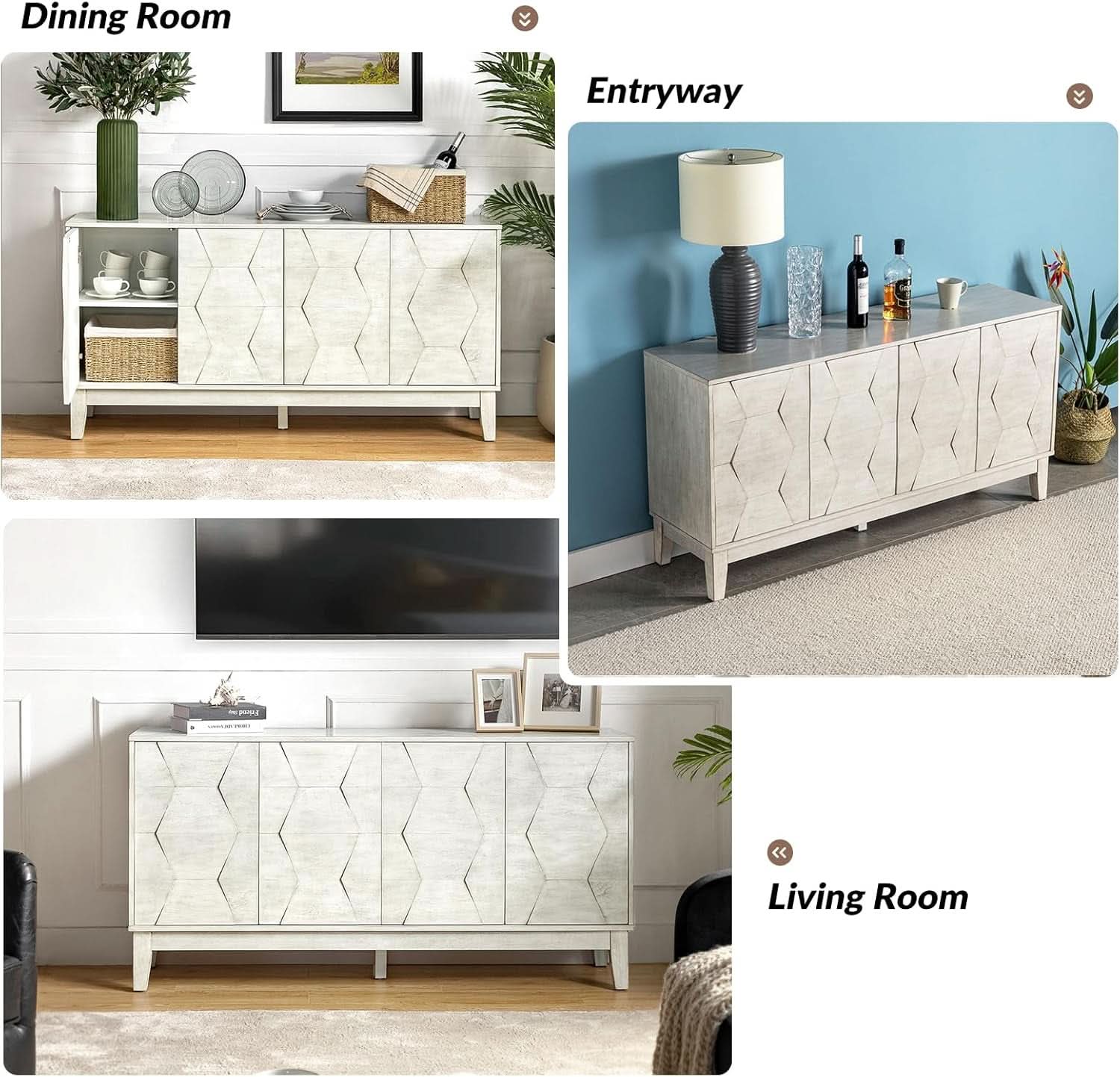 Mid Century Sideboard Buffet Cabinet 60 Inch White