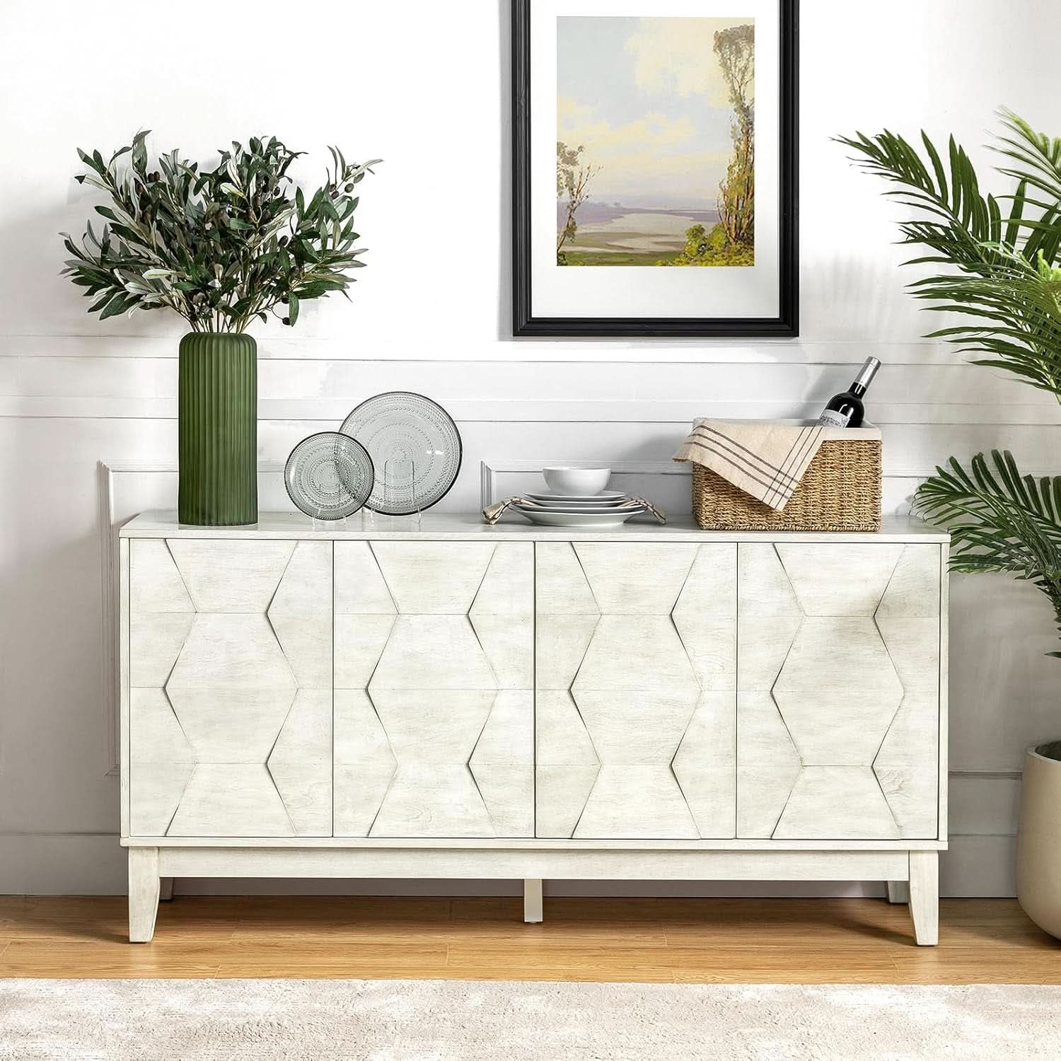 Mid Century Sideboard Buffet Cabinet 60 Inch White