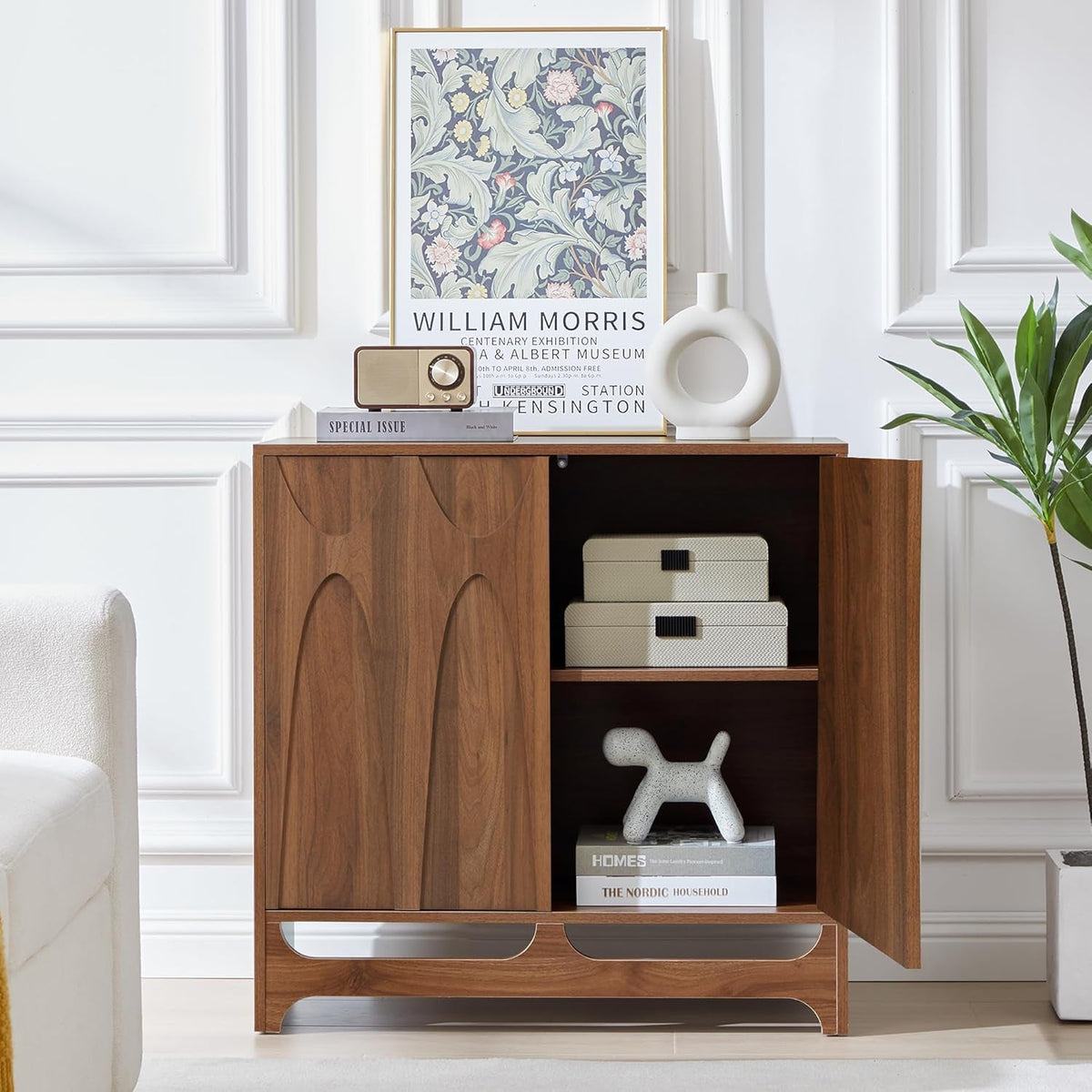 Mid Century Sideboard Buffet Cabinet with Push-to-Open Doors, 94 Inches