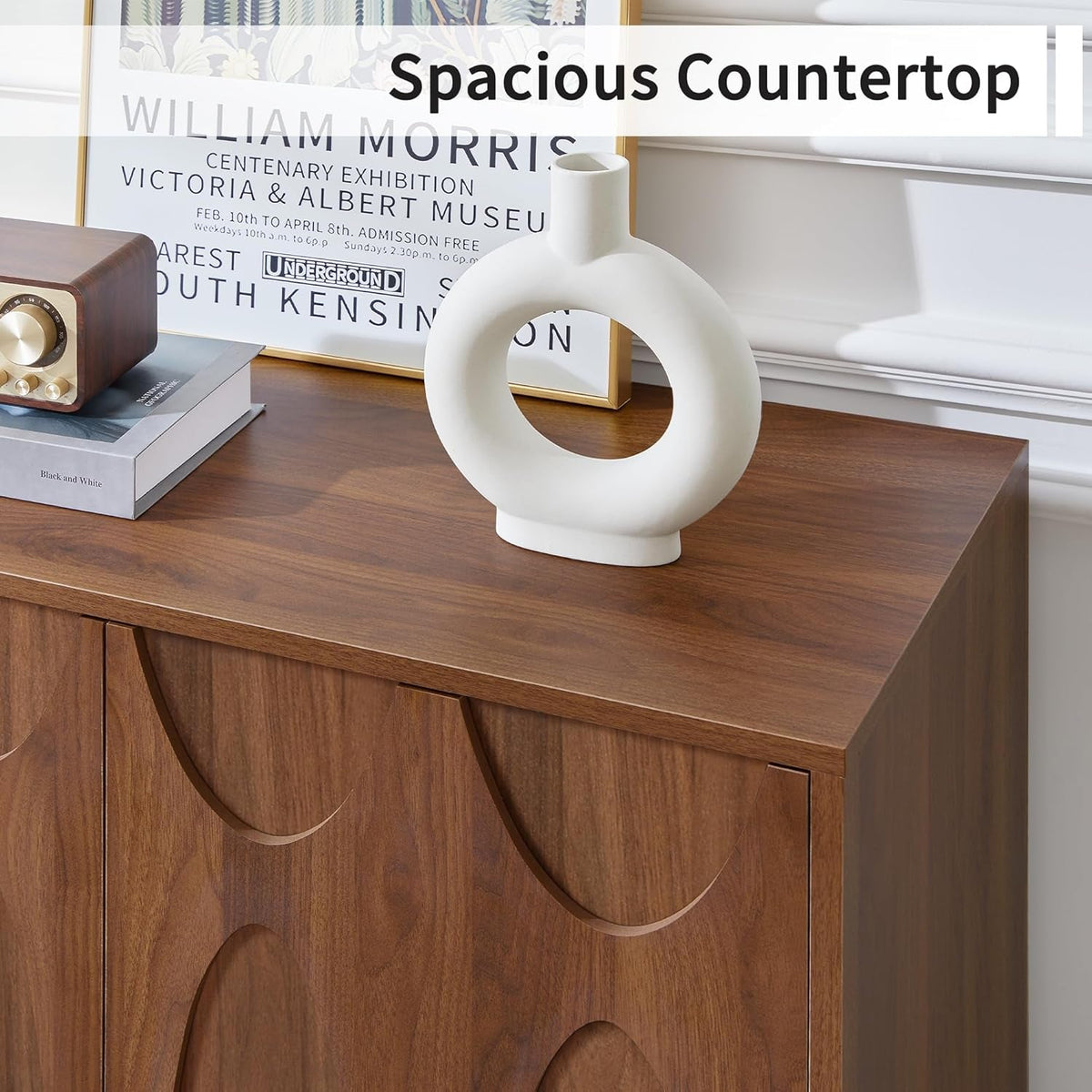 Mid Century Sideboard Buffet Cabinet with Push-to-Open Doors, 94 Inches