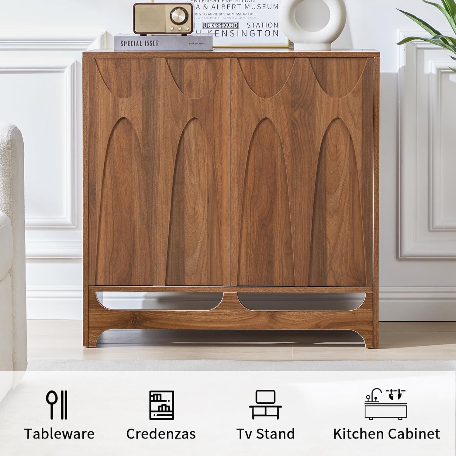 Mid Century Sideboard Buffet Cabinet with Push-to-Open Doors, 94 Inches