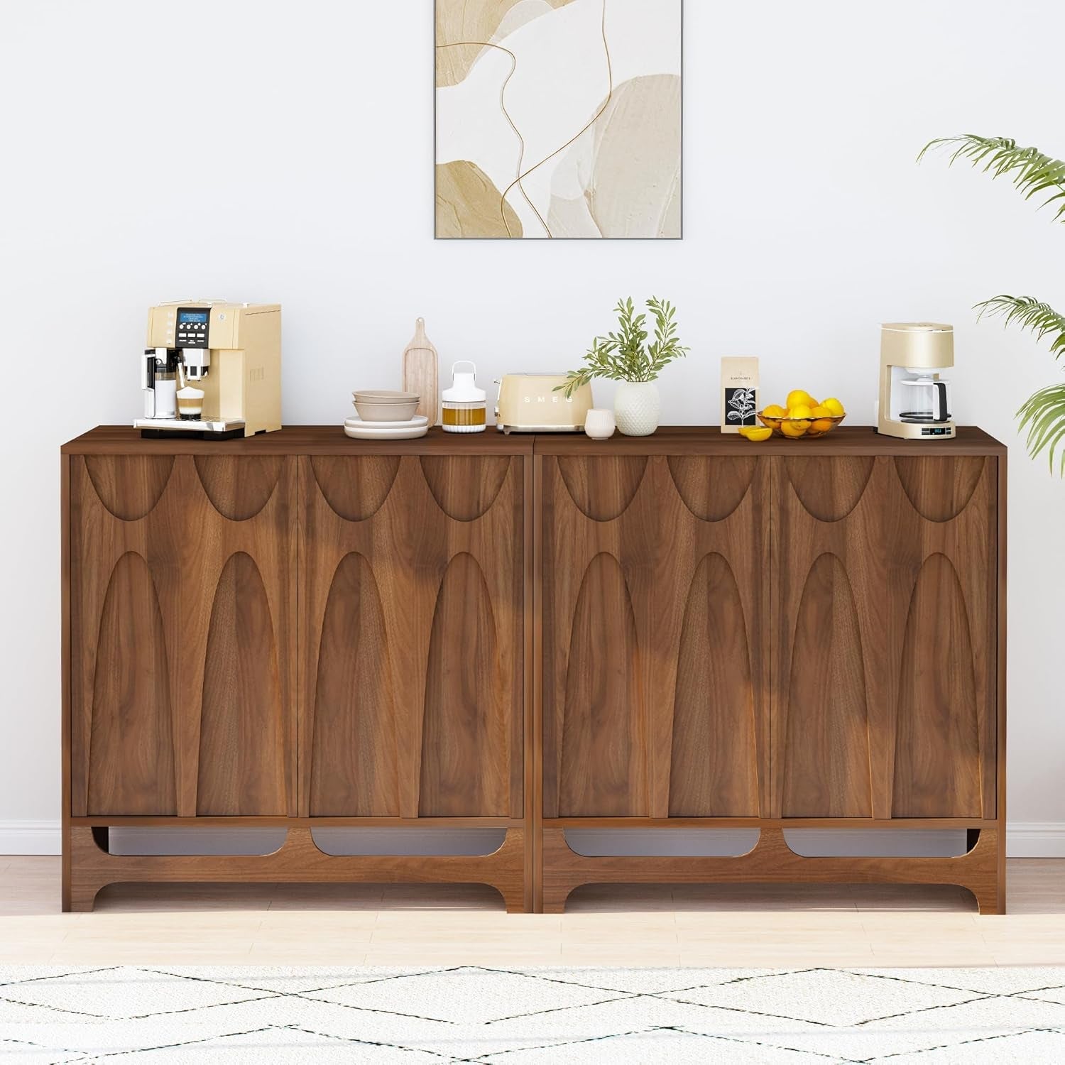Mid Century Sideboard Buffet Cabinet with Push-to-Open Doors, 94 Inches