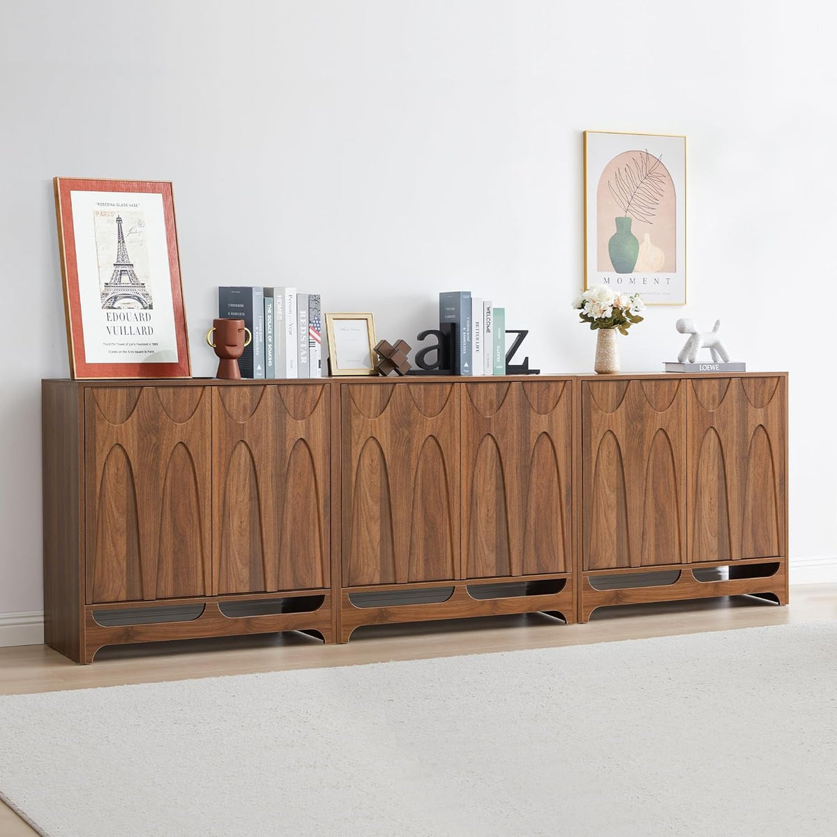 Mid Century Sideboard Buffet Cabinet with Push-to-Open Doors, 94 Inches