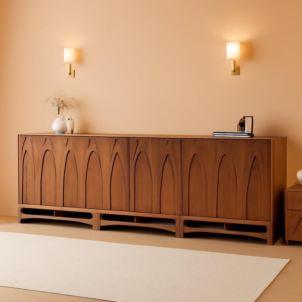 Mid Century Sideboard Buffet Cabinet with Push-to-Open Doors, 94 Inches
