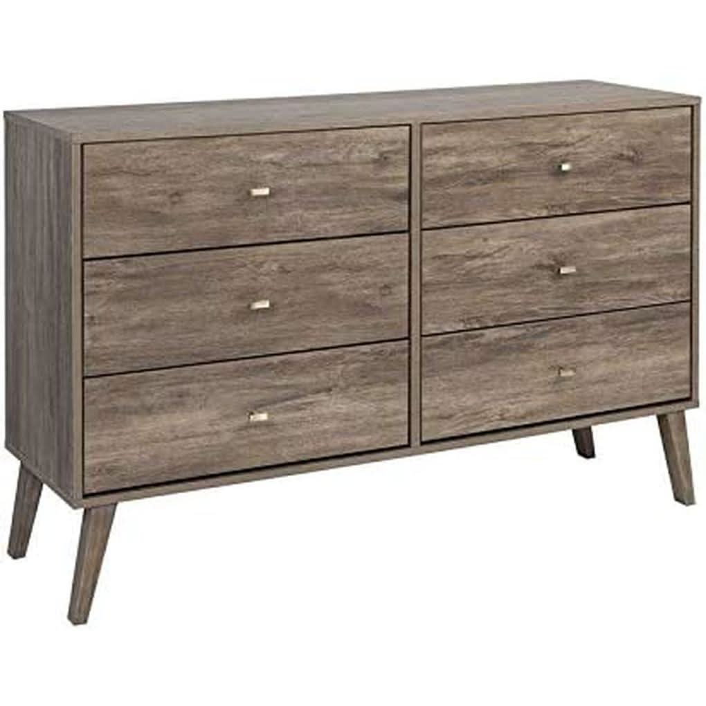 Mid Century Six Drawer Dresser Drifted Gray Wood Finish