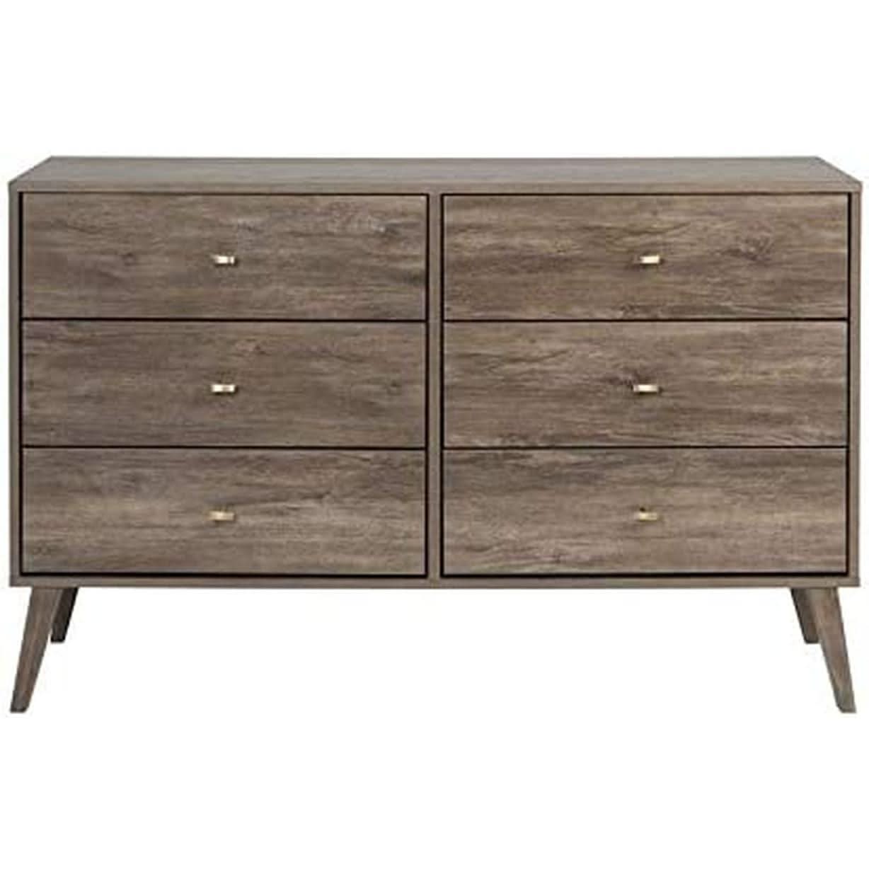 Mid Century Six Drawer Dresser Drifted Gray Wood Finish