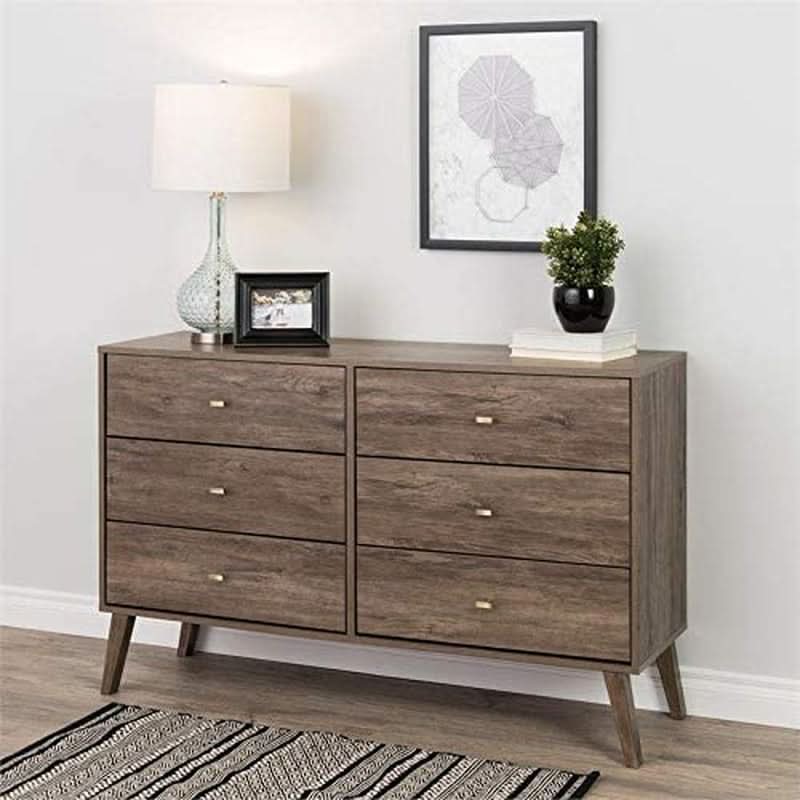 Mid Century Six Drawer Dresser Drifted Gray Wood Finish