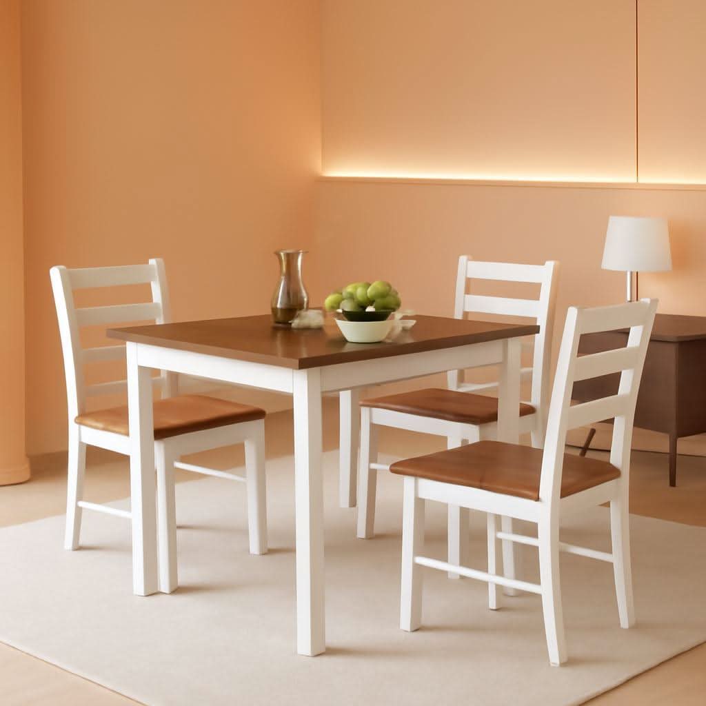 Mid Century Solid Wood Dining Table Set For Four Chairs