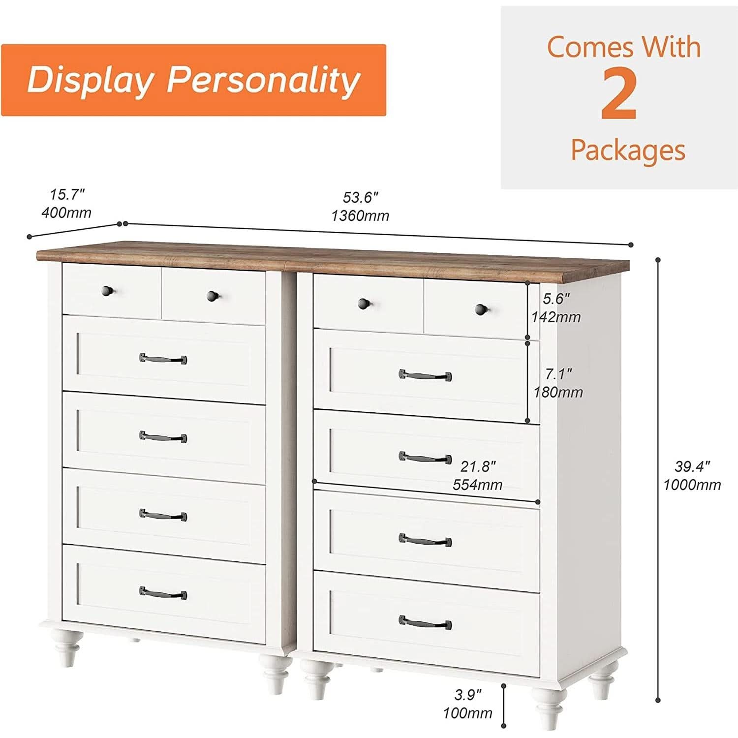 Mid Century Style 10 Drawer Dresser And TV Stand Two In One
