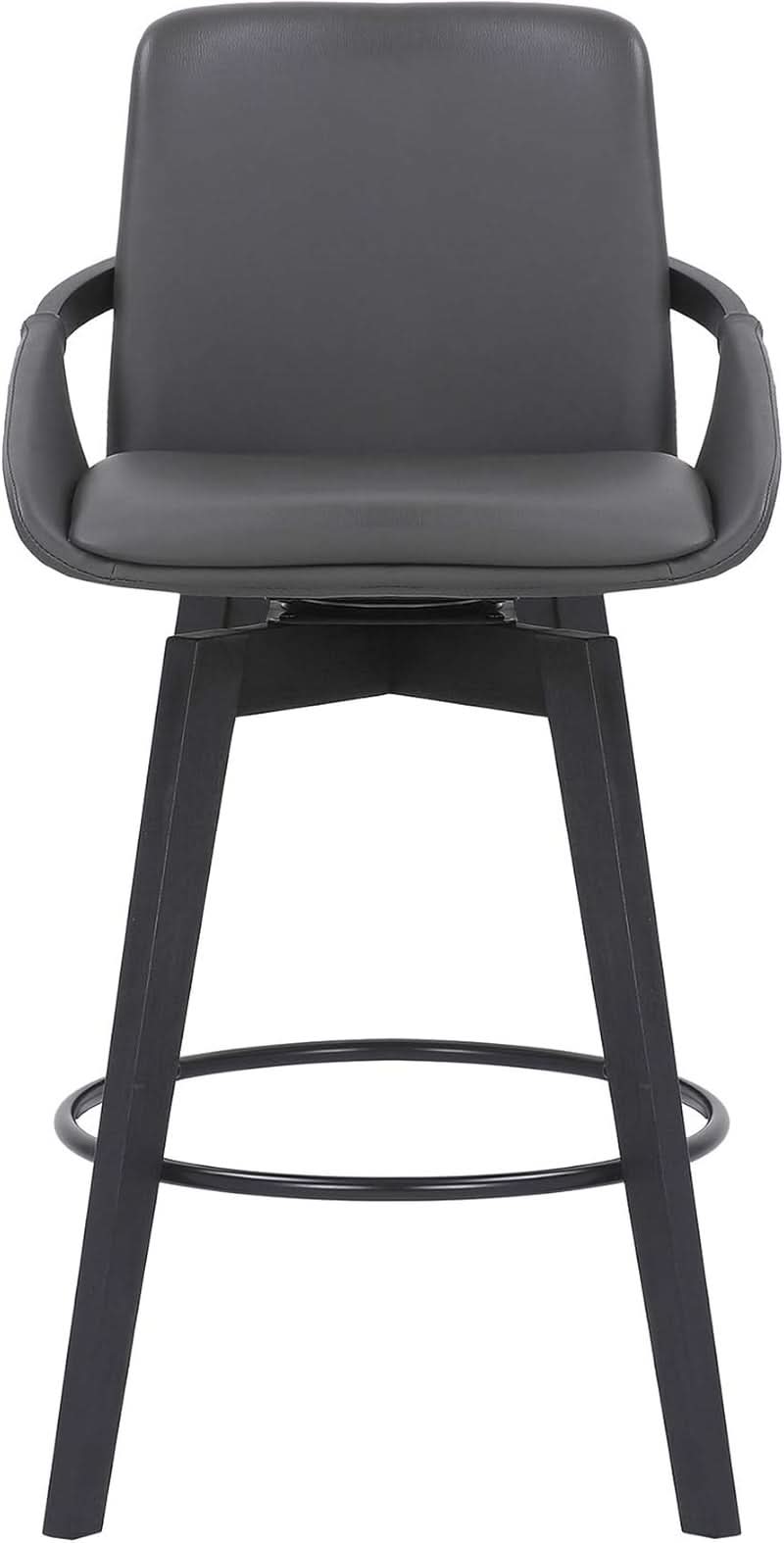 Mid Century Swivel Bar Stool Gray Faux Leather 26 Inch Seat