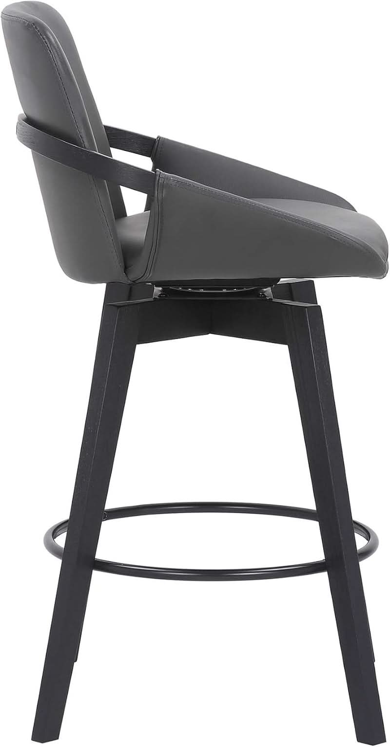 Mid Century Swivel Bar Stool Gray Faux Leather 26 Inch Seat