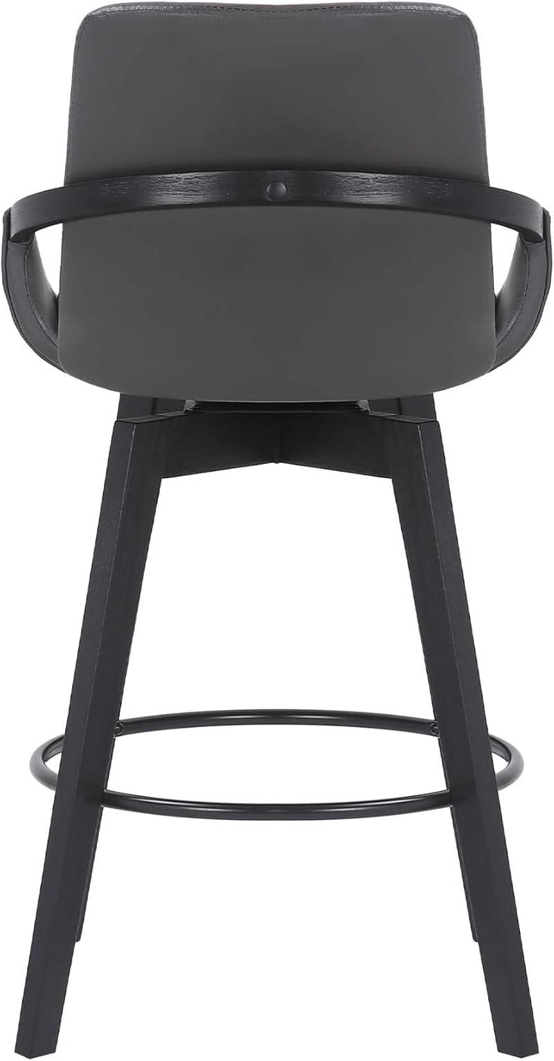 Mid Century Swivel Bar Stool Gray Faux Leather 26 Inch Seat