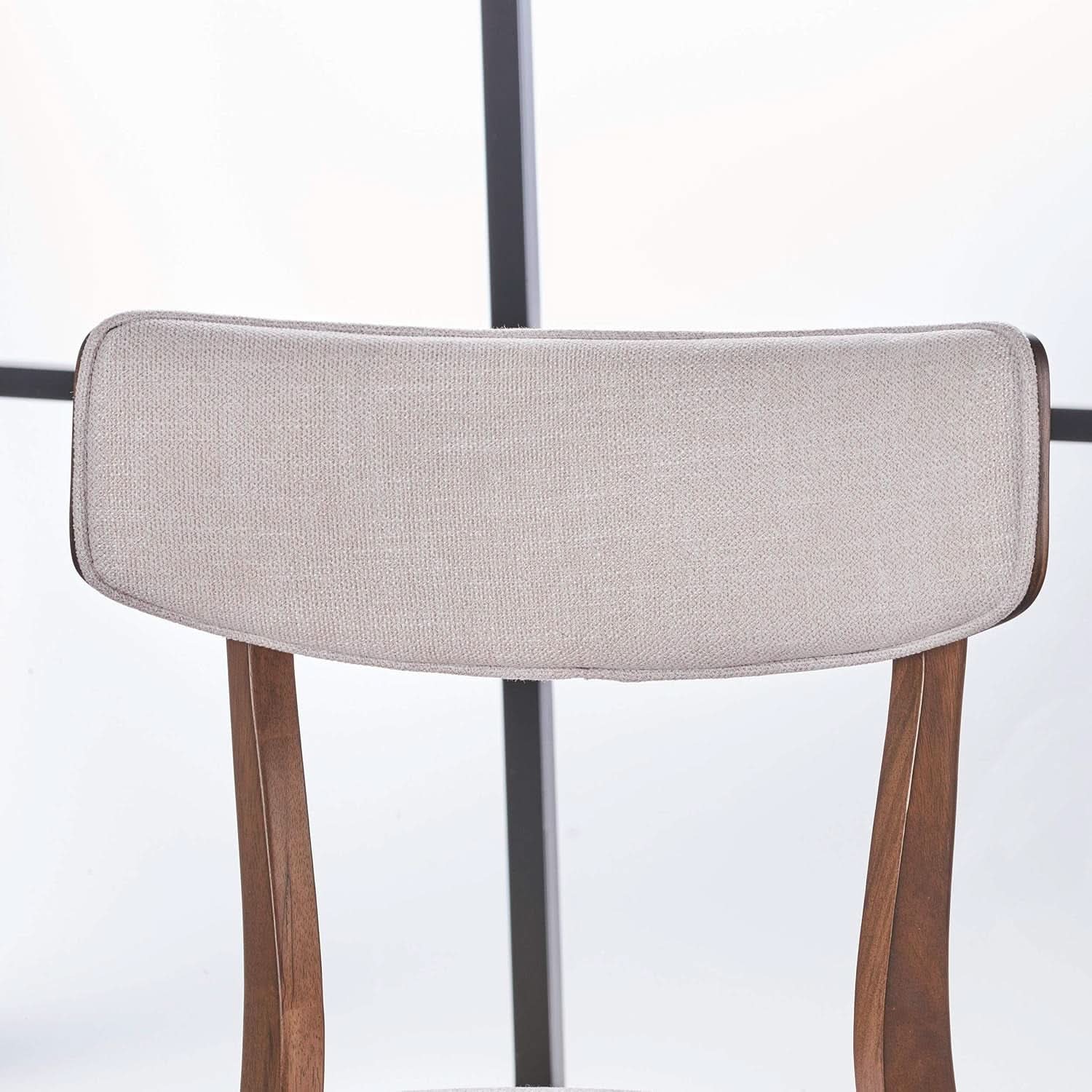 Mid Century Walnut Frame Dining Chairs Light Beige Set 2