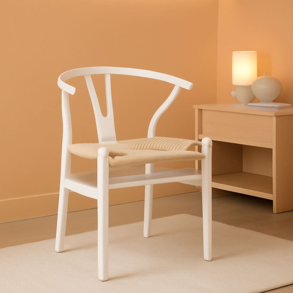 Mid Century White Weave Dining Chair For Dining Room