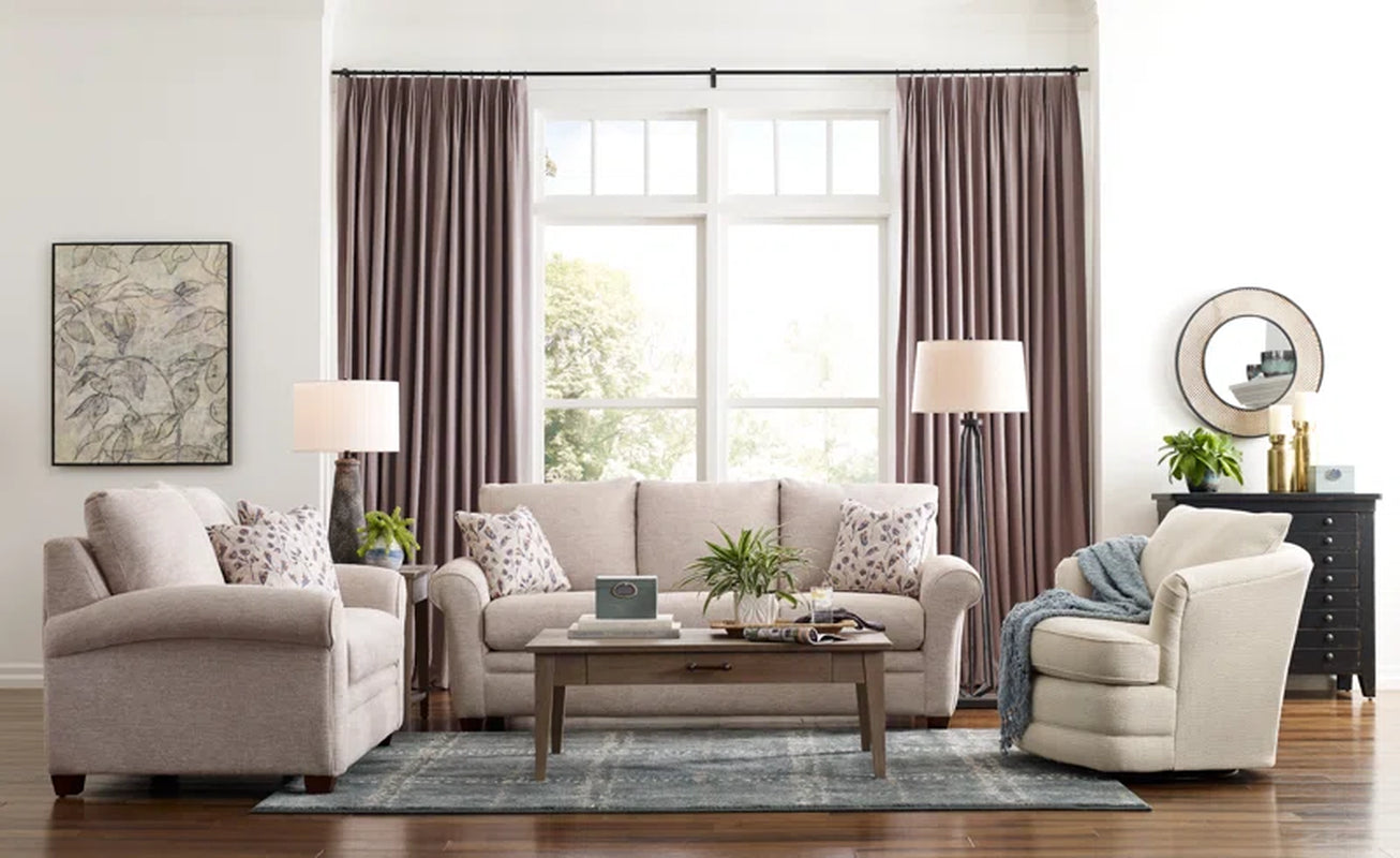 Mid Sized Transitional Sofa With Flared Arms Durable Frame