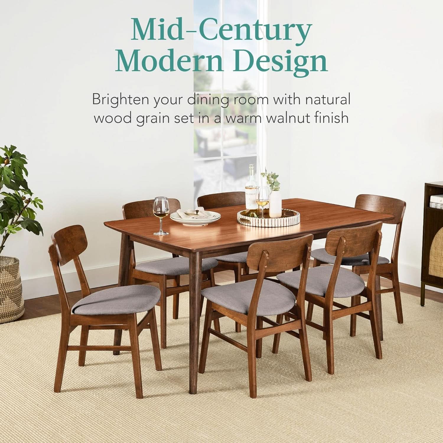 Midcentury Walnut Gray Durably Crafted Dining Sets
