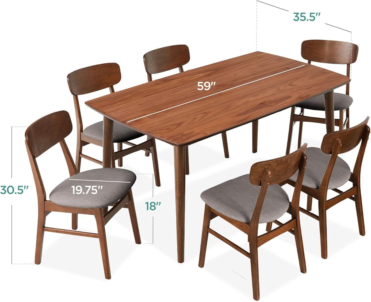 Midcentury Walnut Gray Durably Crafted Dining Sets