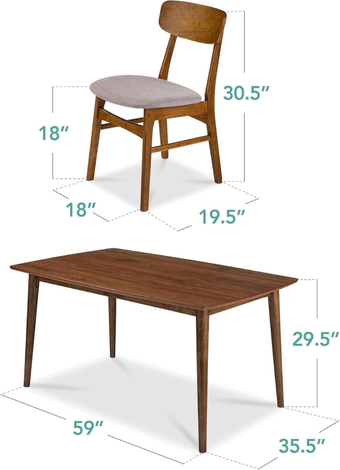 Midcentury Walnut Gray Durably Crafted Dining Sets