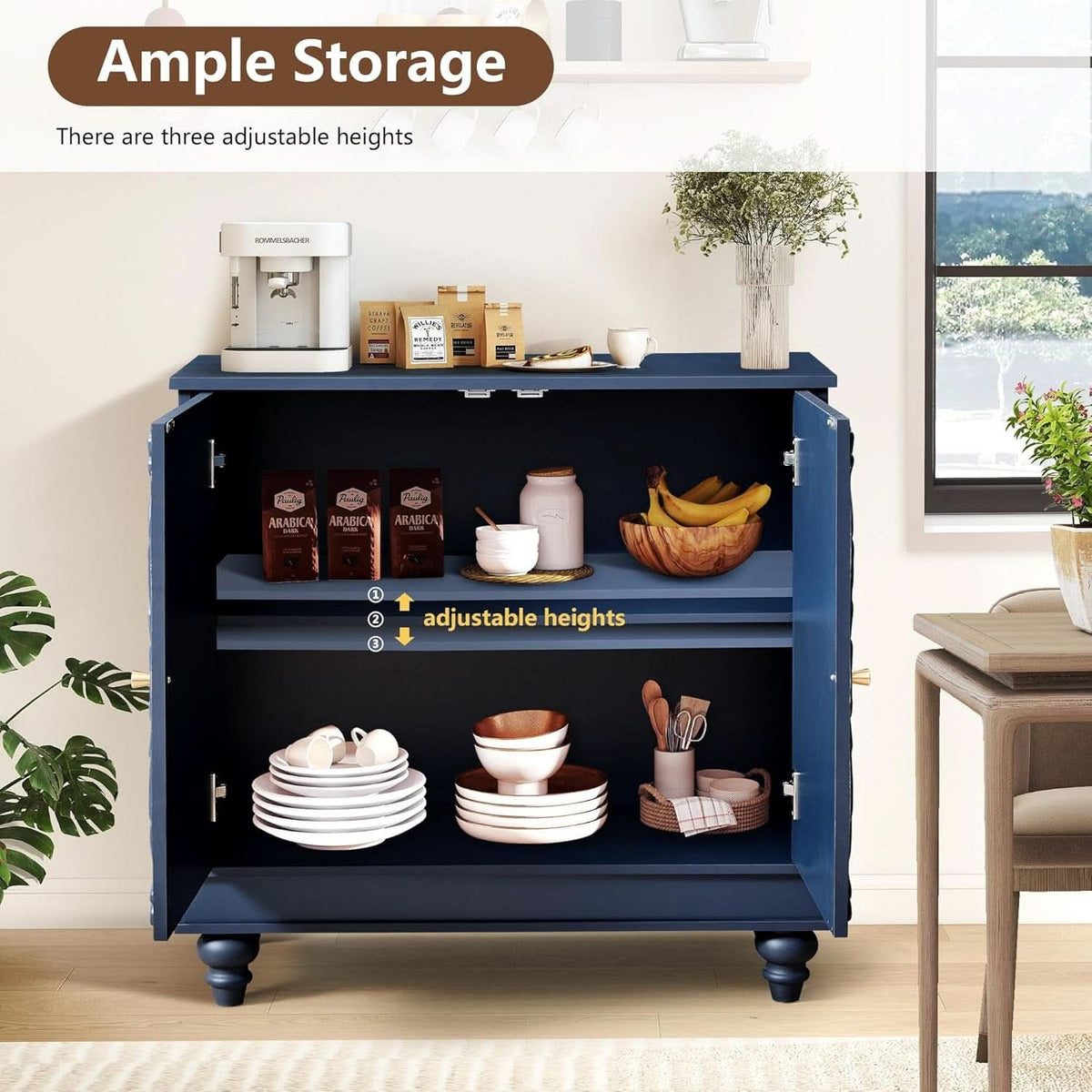 Midnight Blue Luxury Accent Sideboard With 2 Doors