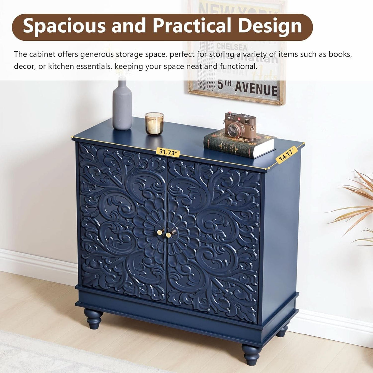 Midnight Blue Luxury Accent Sideboard With 2 Doors