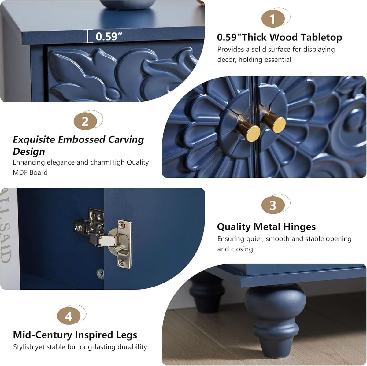 Midnight Blue Luxury Accent Sideboard With 2 Doors