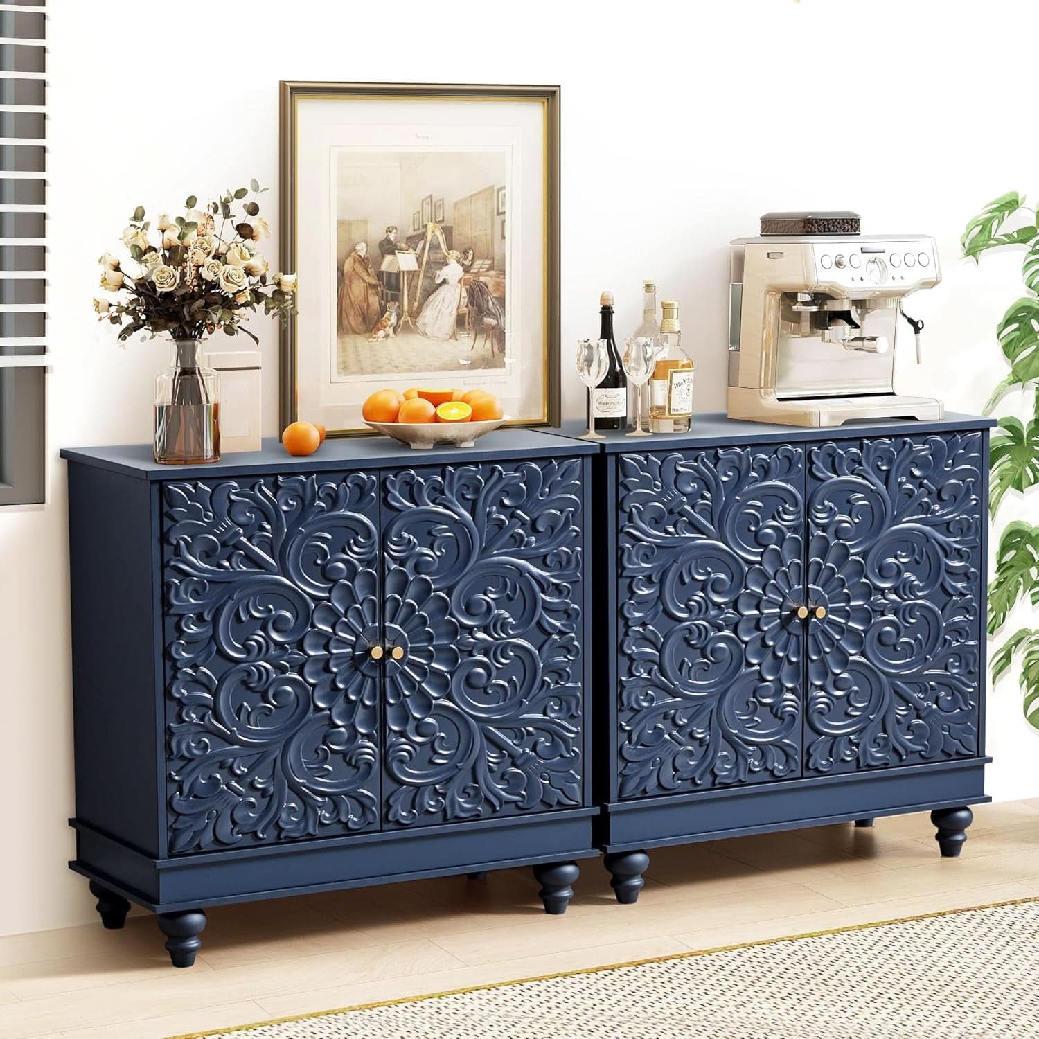 Midnight Blue Luxury Accent Sideboard With 2 Doors