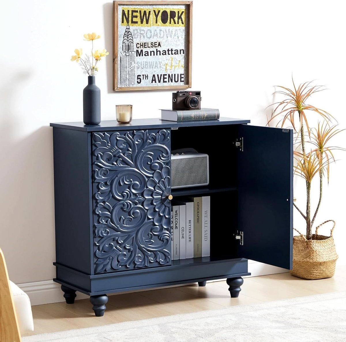 Midnight Blue Luxury Accent Sideboard With 2 Doors