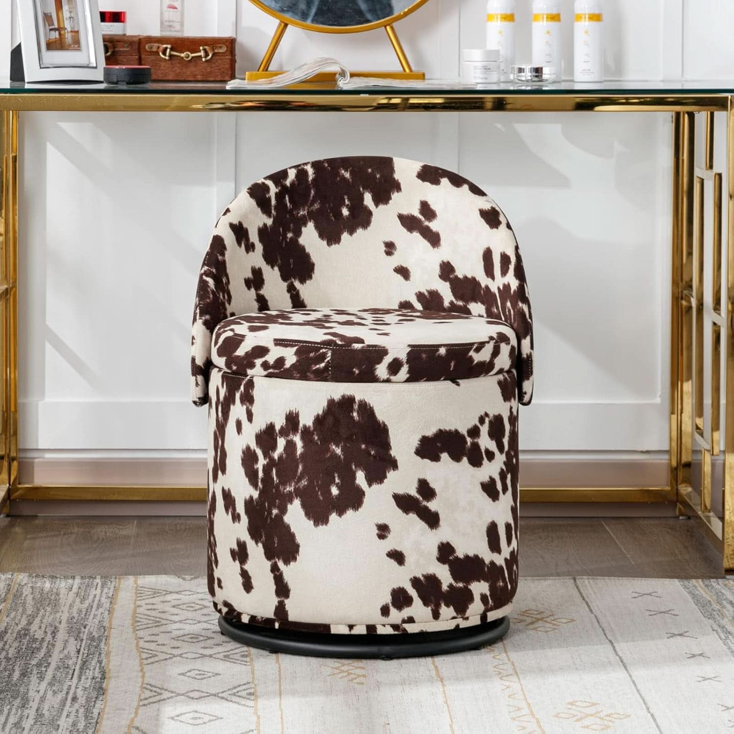 Milk Cow Velvet Upholstered Vanity Chair Storage Swivel