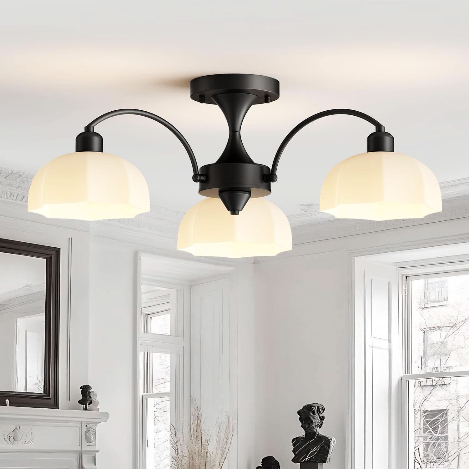 Milk Glass Sputnik Chandelier Adjustable Height Dimmable