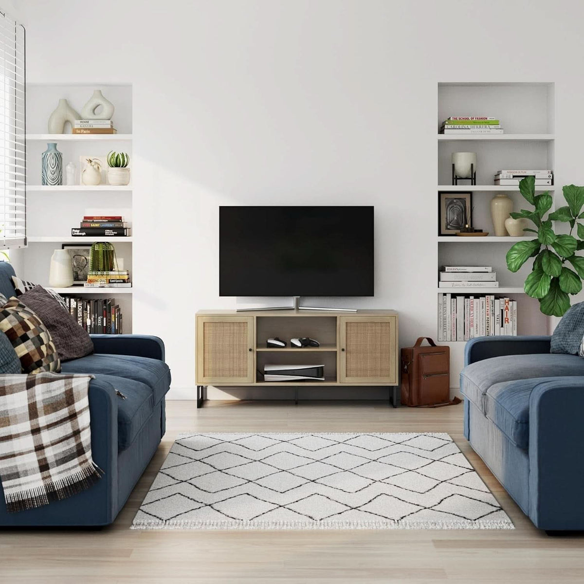 Mina Modern TV Stand With Storage Doors Oak Finish