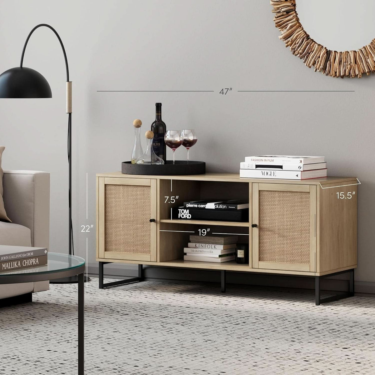 Mina Modern TV Stand With Storage Doors Oak Finish