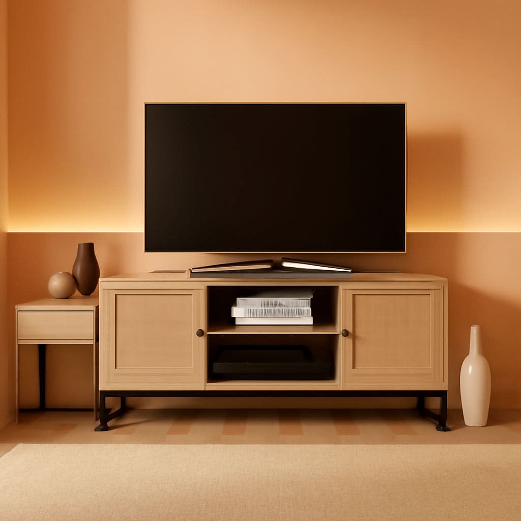 Mina Modern TV Stand With Storage Doors Oak Finish