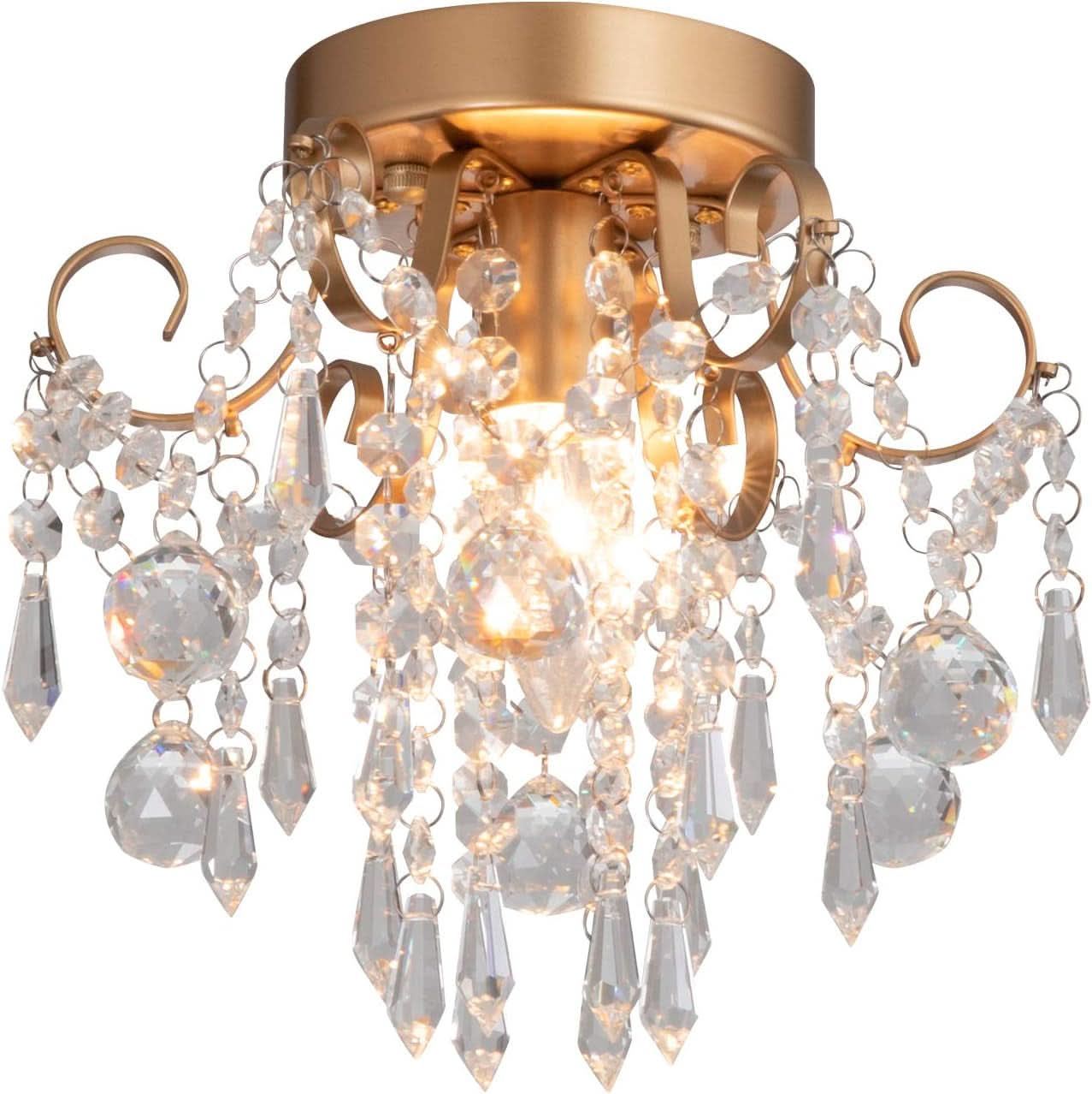 Mini Crystal Chandelier Flush Mount Gold Ceiling Light