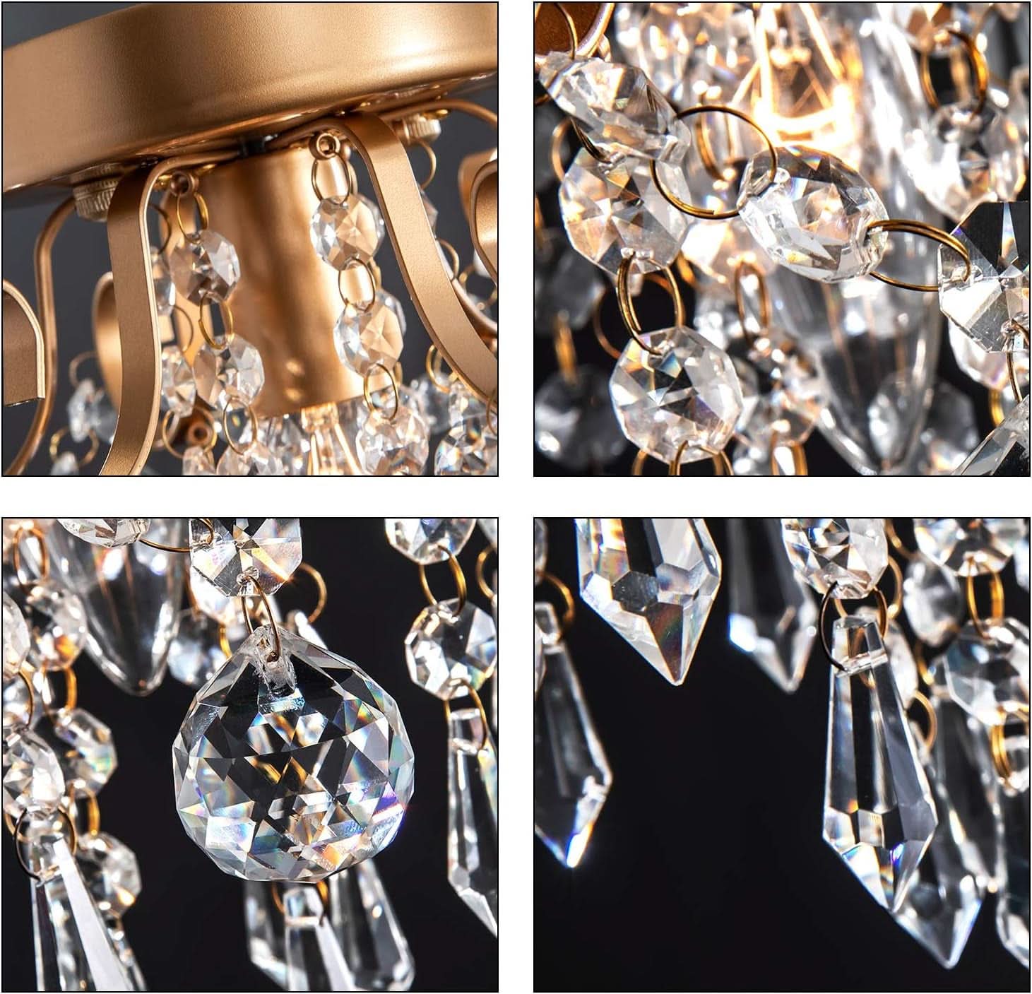 Mini Crystal Chandelier Flush Mount Gold Ceiling Light