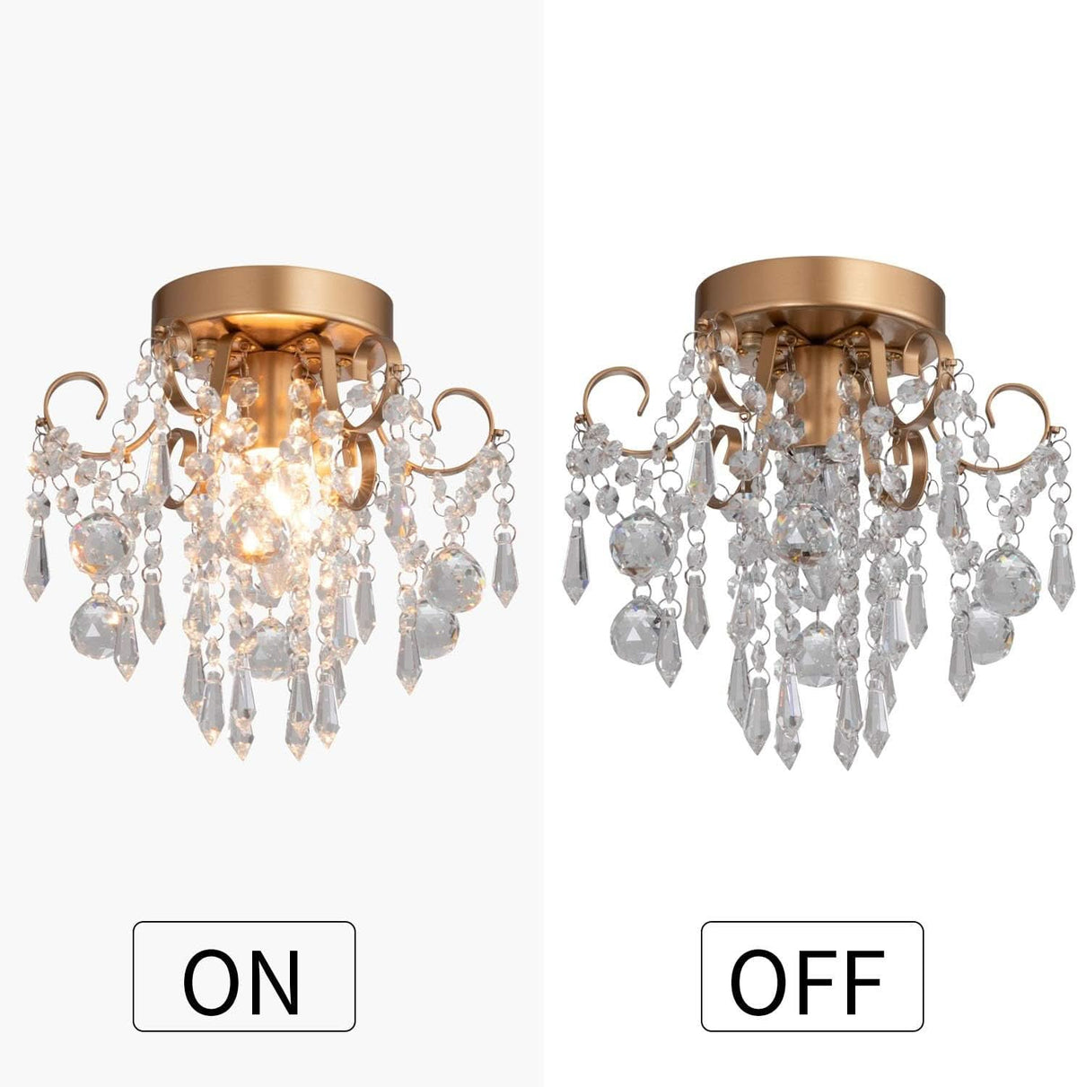 Mini Crystal Chandelier Flush Mount Gold Ceiling Light