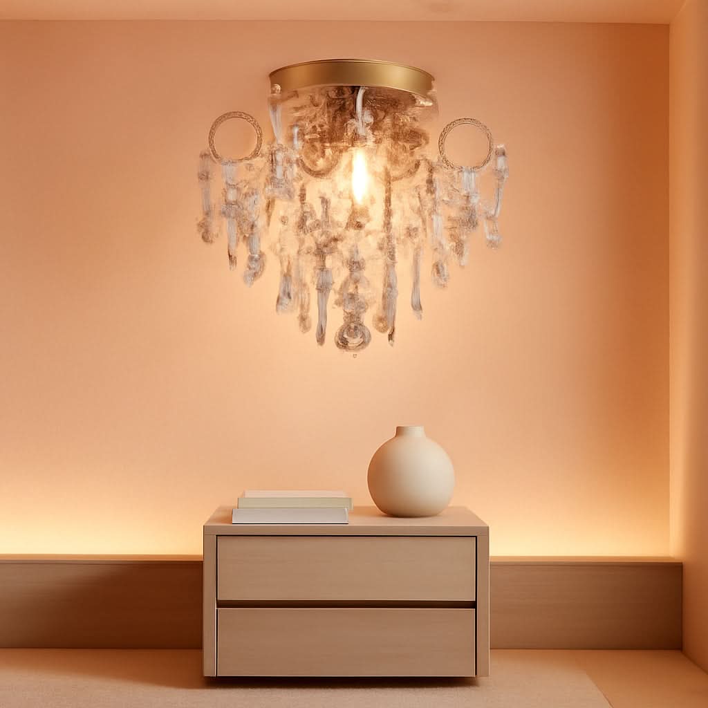 Mini Crystal Chandelier Flush Mount Gold Ceiling Light