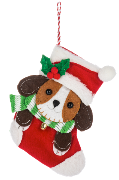 Mini Pet Stockings Gift Card Holder / Ornament - Dog Green Scarf